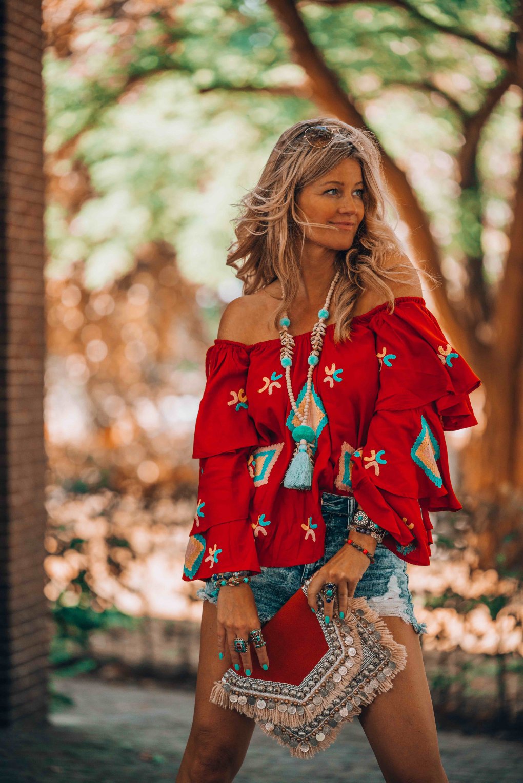 red bohemian blouse