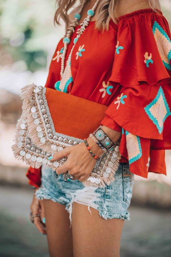 red bohemian blouse