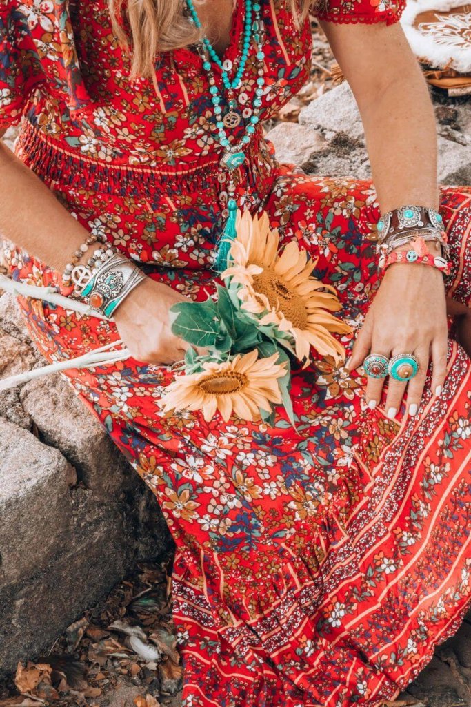 red dress bohemian style