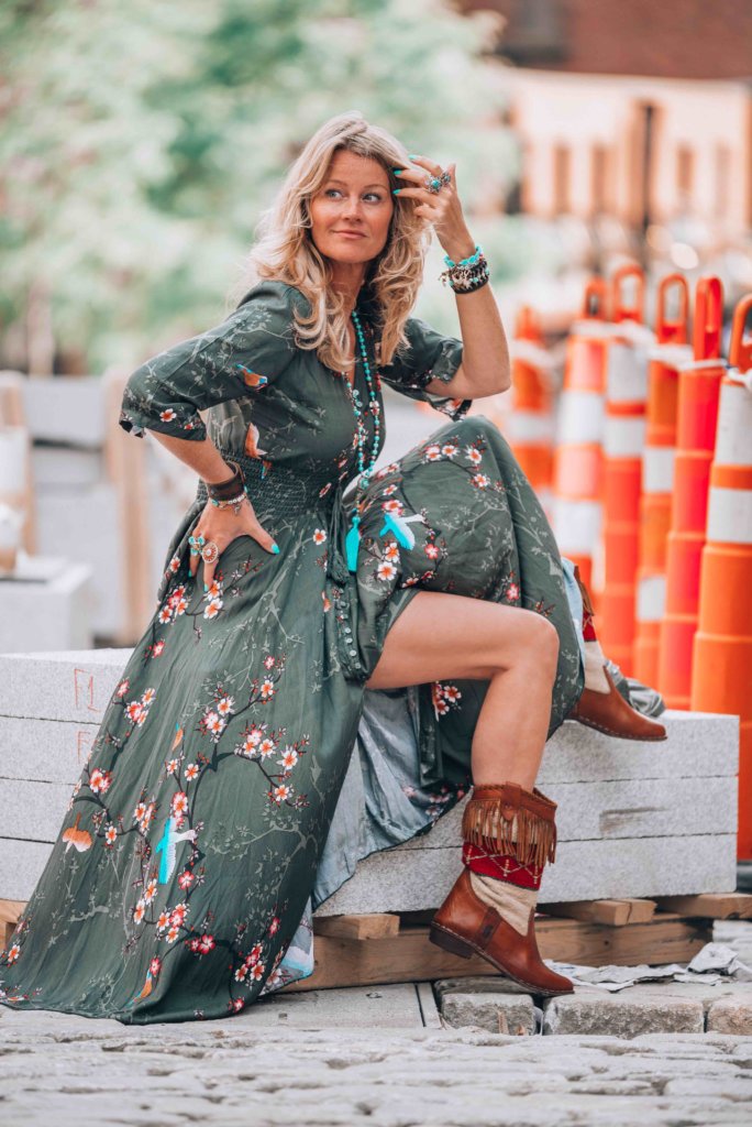 green bohemian dress