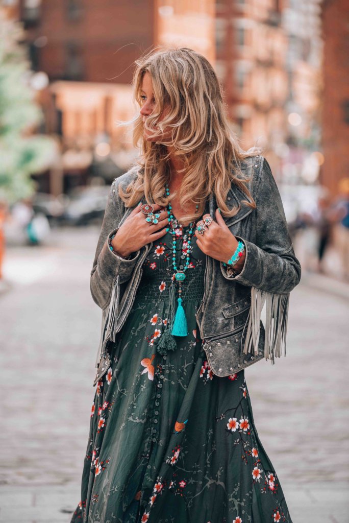 bohemian green dress