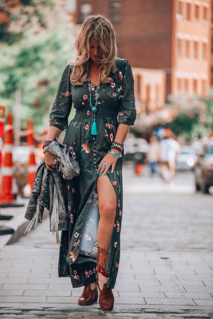 green boho maxi dress