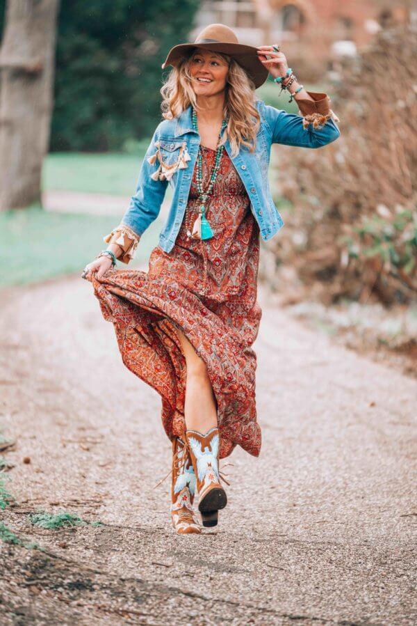 maxi dress with cowboy boots