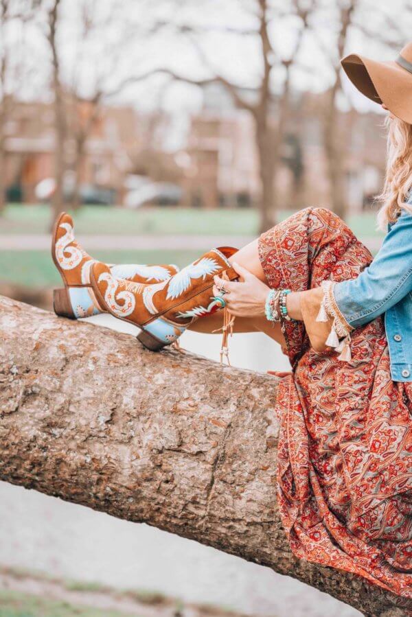 maxi dress with cowboy boots 