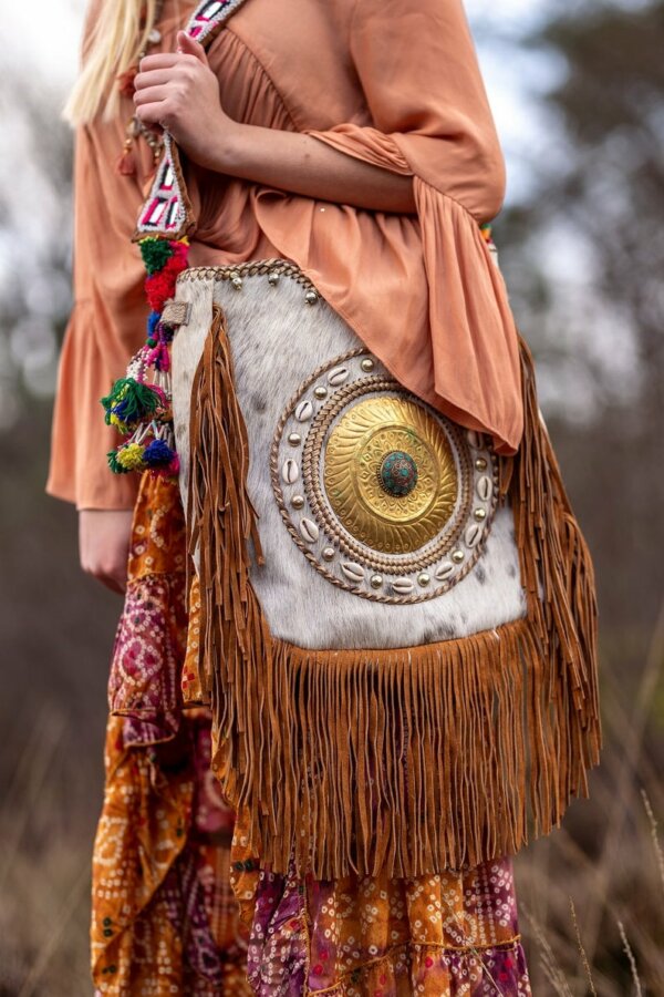 Autre Marque Grecian Chick Gray Suede Bohemian Large Shoulder Bag with  Fringes Handbag A super boho